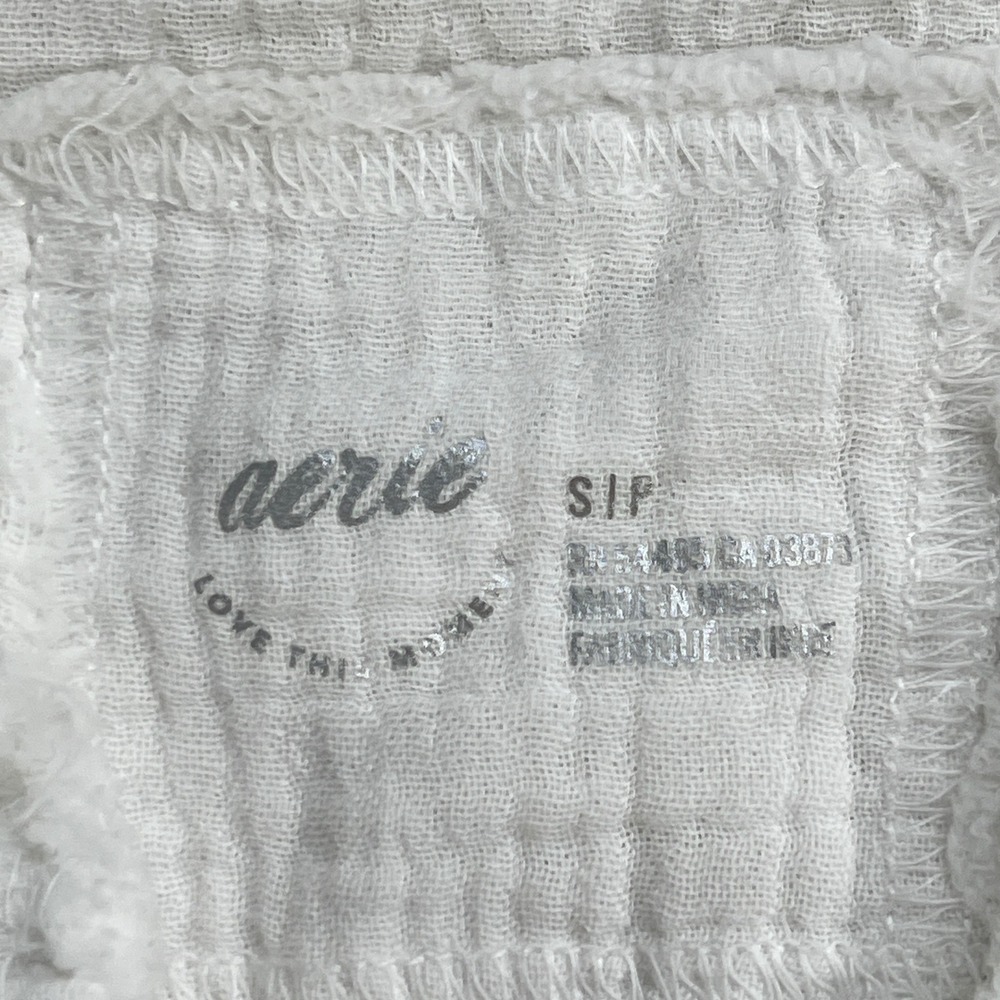 Aerie White Double Gauze Cotton Button Down Shirt Raw Trim Oversized Small A341 - Picture 2 of 9